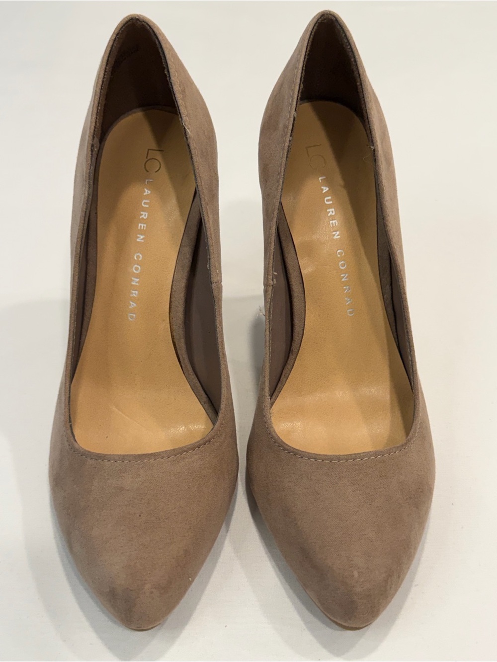 LC Lauren Conrad Taupe Pointed Suede Heels